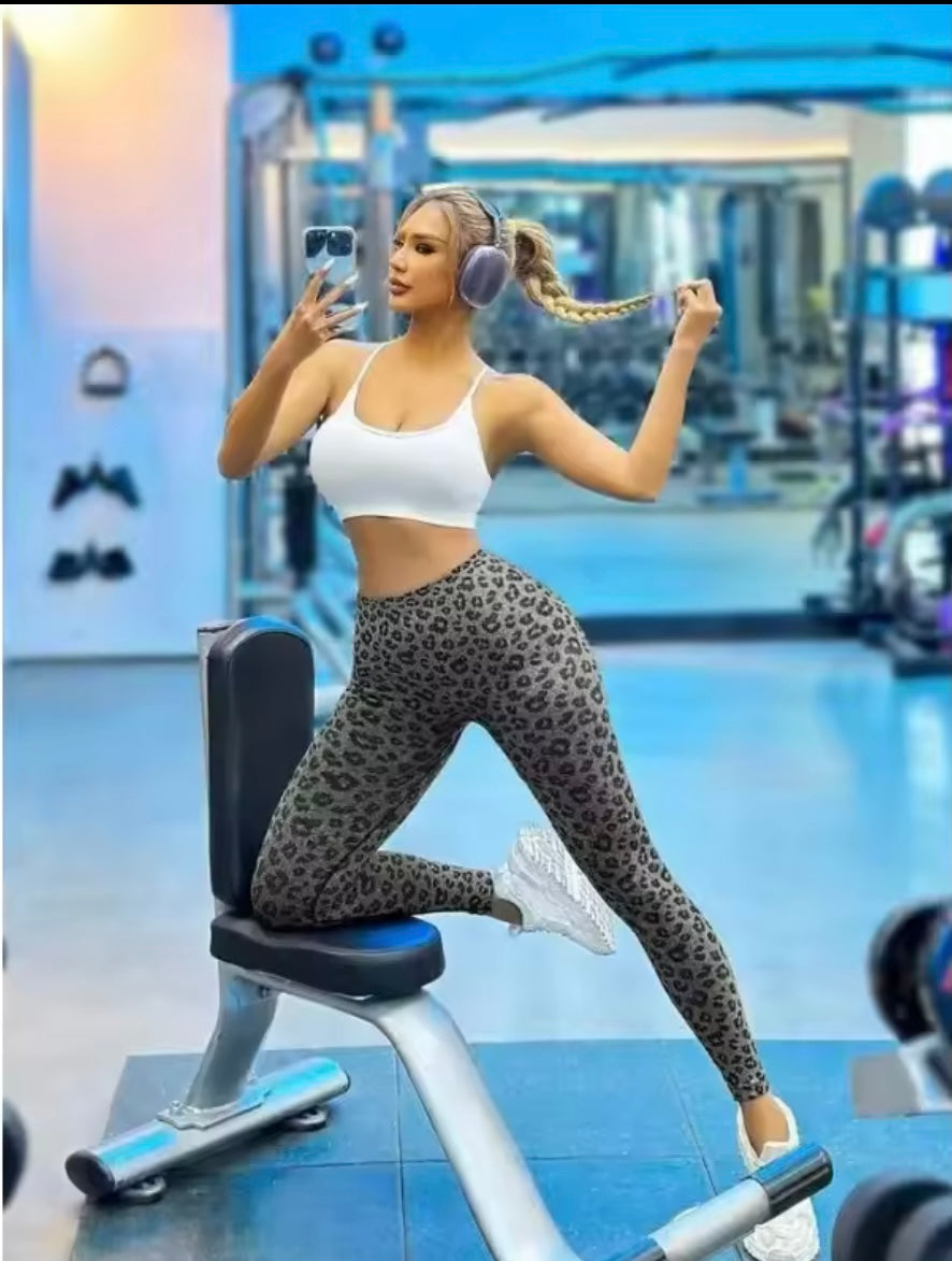 Legging léopard taille en V pour femmes, collants de yoga sexy, pantalons de sport de course, taille haute.